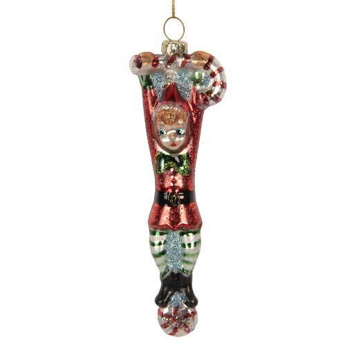 Set 6 ornamente brad Craciun Elfi sticla multicolora 4x2x13 cm