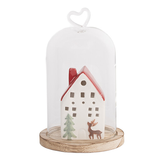 Platou decorativ lemn cupola sticla Ø 12x19 cm