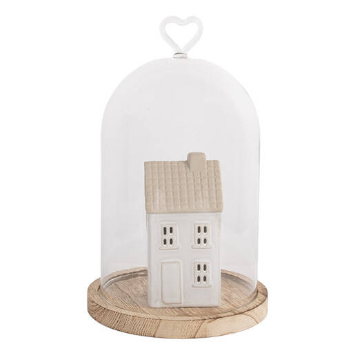 Platou decorativ lemn cupola sticla Ø 14x22 cm