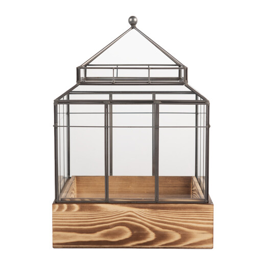 Mini sera lemn metal gri 21x21x32 cm