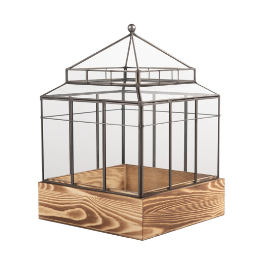 Mini sera lemn metal gri 21x21x32 cm