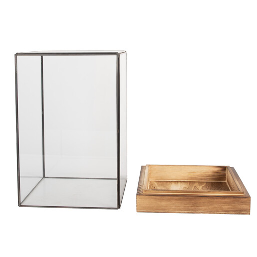 Mini sera lemn metal gri 19x19x30 cm