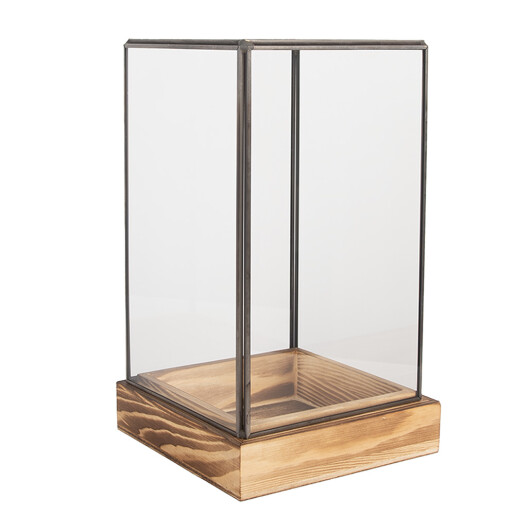 Platou decorativ lemn cupola sticla 14x14x24 cm