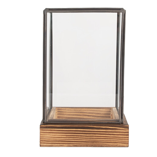 Mini sera lemn metal gri 12x12x19 cm