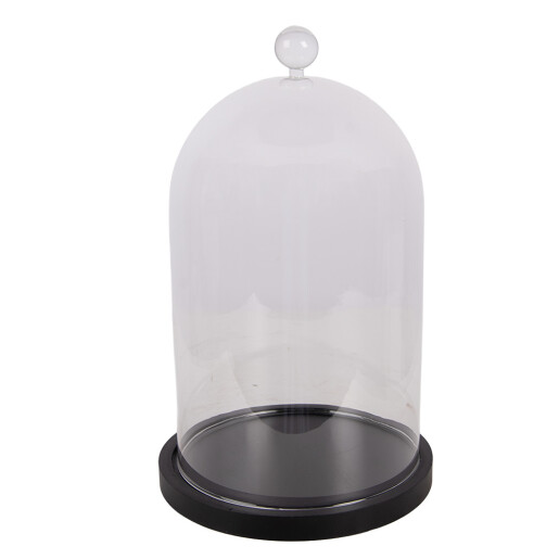 Platou decorativ lemn negru cloche sticla Ø 17x29 cm
