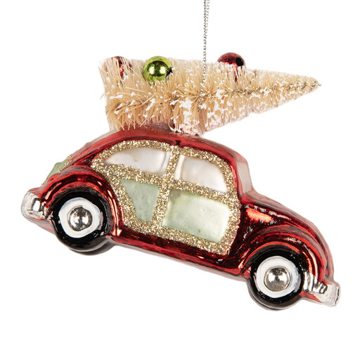 Ornament brad Craciun Masinuta sticla multicora 8x4x6 cm