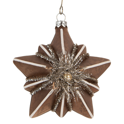 Ornament brad Craciun Steluta sticla aurie alba 10x8x9 cm