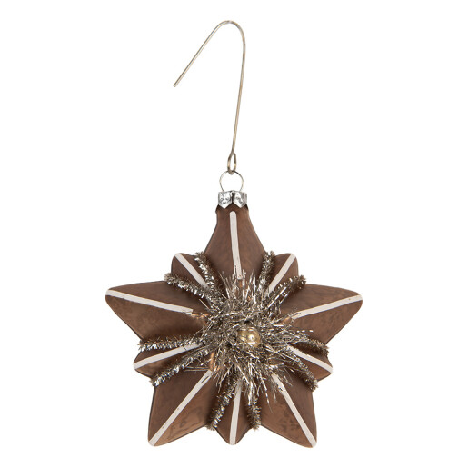 Ornament brad Craciun Steluta sticla aurie alba 10x8x9 cm