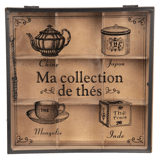 Cutie ceai lemn natur negru 9 compartimente cm 24 x 24 cm x 7 H 