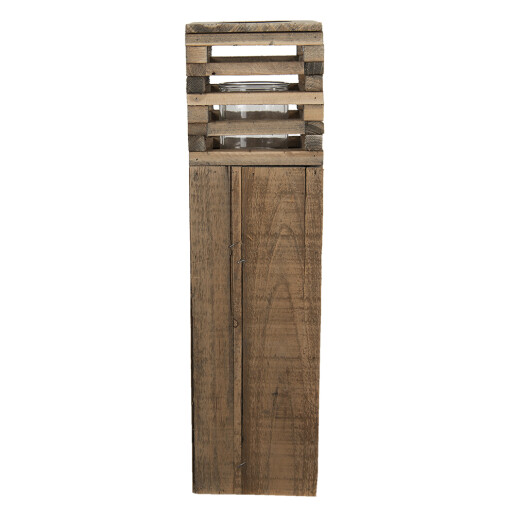 Set 2 suporturi lumanari lemn maro 14x14x52 cm