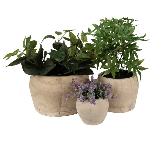 Set 3 ghivece flori lemn maro 24x15 cm, 18x13 cm, 12x10 cm