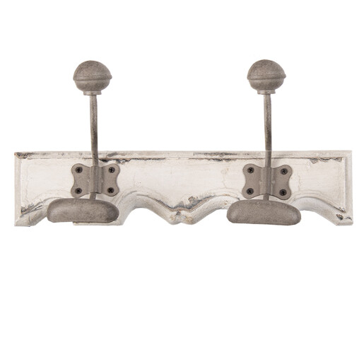 Cuier perete lemn alb vintage metal taupe 23x6x10 cm
