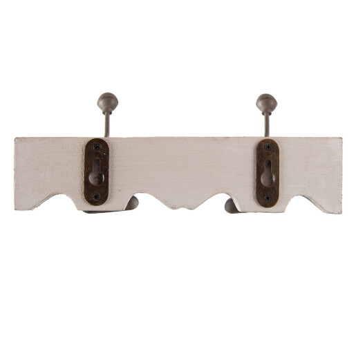 Cuier perete lemn alb vintage metal taupe 23x6x10 cm