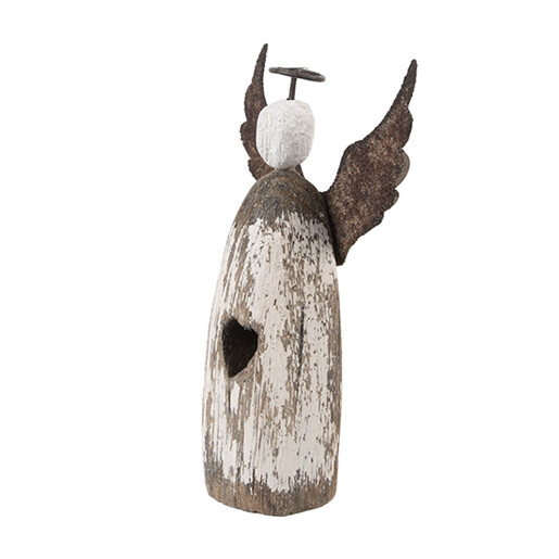 Figurina Inger lemn metal alb maro vintage 7x3x12 cm