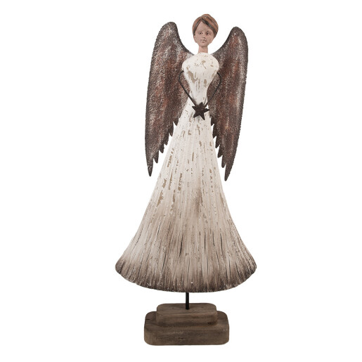 Figurina Inger lemn alb maro 19x6x42 cm