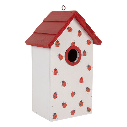 Casuta Pasari lemn alb rosu negru 15x10x22 cm