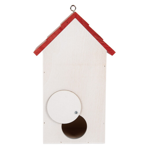 Casuta Pasari lemn alb rosu negru decor Maci 15x10x22 cm