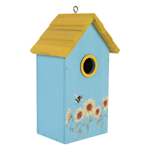 Casuta Pasari lemn multicolor decor Flori 15x10x22 cm