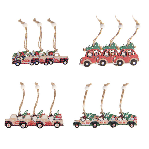 Set 12 ornamente brad Masinute lemn multicolor 13x13x1 cm (12)
