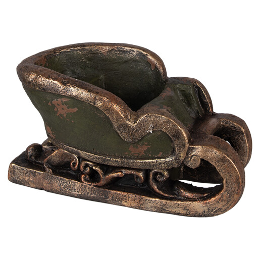 Sanie decorativa Craciun ceramica verde maro 35x23x21 cm