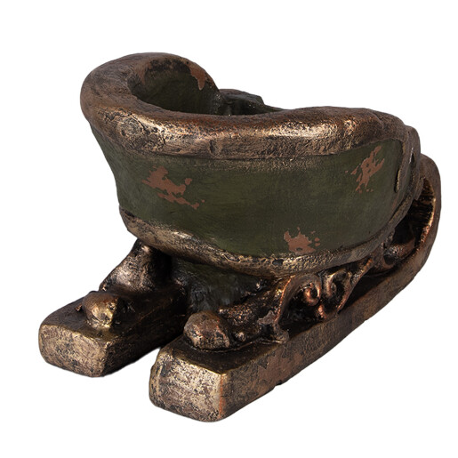 Sanie decorativa Craciun ceramica verde maro 35x23x21 cm