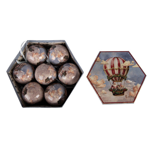 Set 14 globuri brad Craciun in cutie cadou Balon Zburator (14) 8x8x8 cm