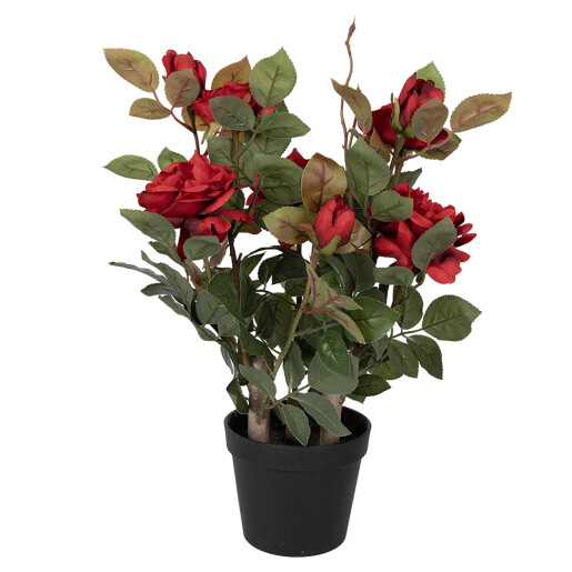 Trandafir artificial in ghiveci rosu verde 20x20x55 cm
