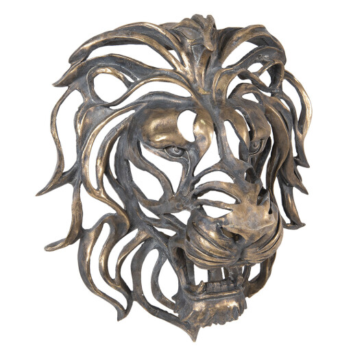 Figurina Leu perete polirasina gri aurie 42x23x46 cm