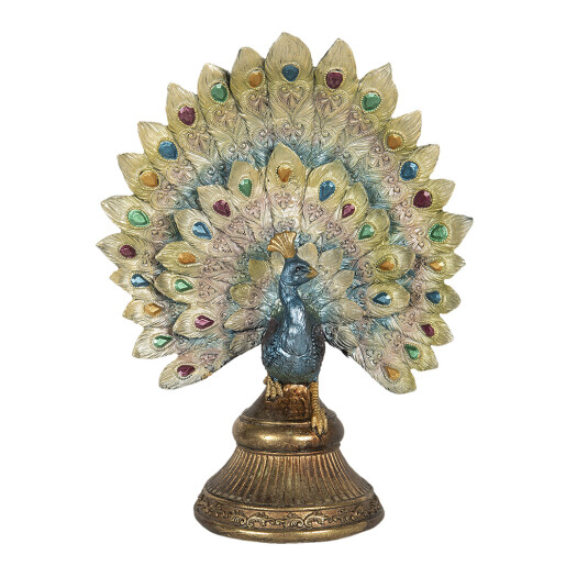 Figurina Paun polirasina multicolora 22x12x30 cm