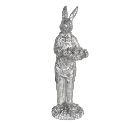 Figurina Iepuras Boy din polirasina argintie 13x11x33 cm