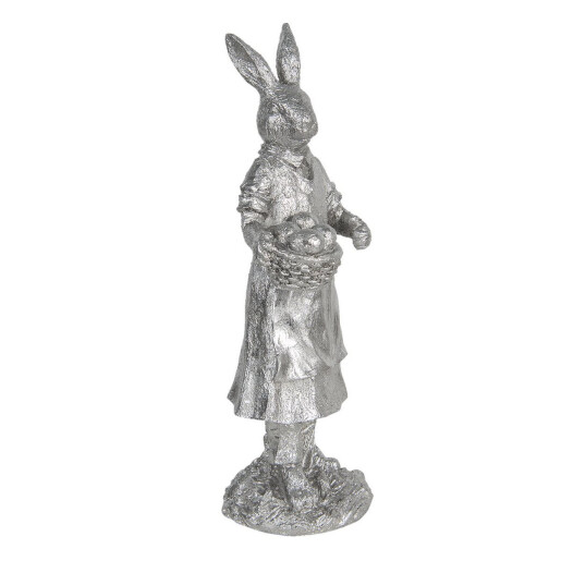 Figurina Iepuras Girl din polirasina argintie 13x12x34 cm