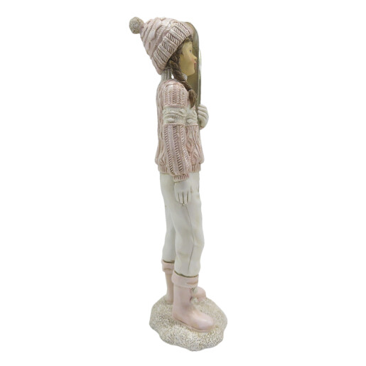 Figurina polirasina roz alb Fetita 9x7x21 cm