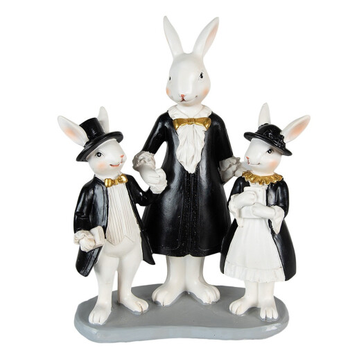 Figurina Iepurasi Paste polirasina alba neagra 16x8x21 cm