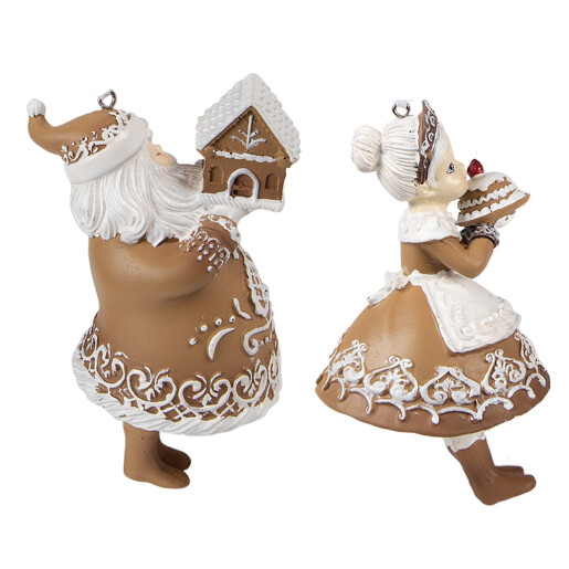 Set 24 ornamente brad Craciun polirasina alba maro 9x7x13 cm, 8x6x13 cm