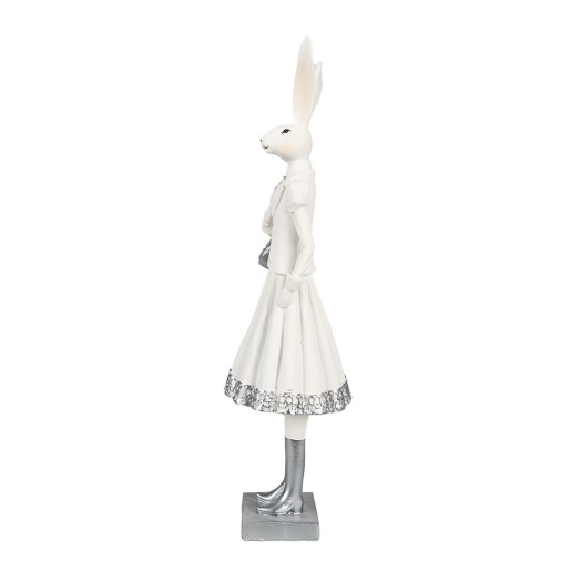 Figurina Iepuras Paste Girl polirasina alba argintie 10x9x32 cm