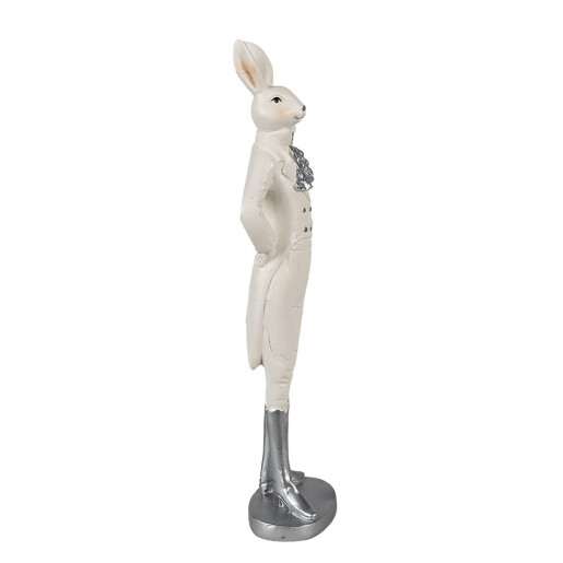 Figurina Iepuras Paste Boy polirasina alba argintie 11x8x40 cm