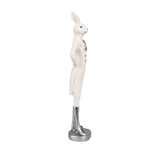 Figurina Iepuras Paste Boy polirasina alba argintie 8x7x28 cm