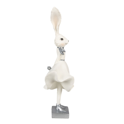Figurina Iepuras Paste Girl polirasina alba argintie 13x11x37 cm