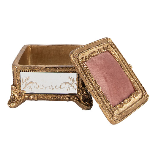Cutie bijuterii polirasina aurie textil roz 12x12x7 cm