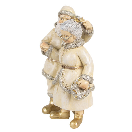 Figurina Craciunita si Mos Craciun polirasina bej auriu 11x8x16 cm