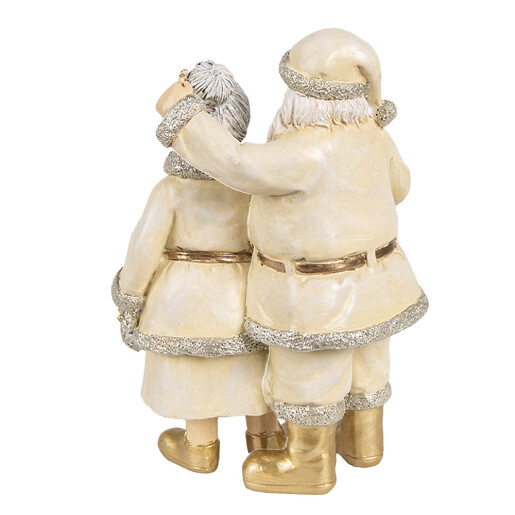 Figurina Craciunita si Mos Craciun polirasina bej auriu 11x8x16 cm