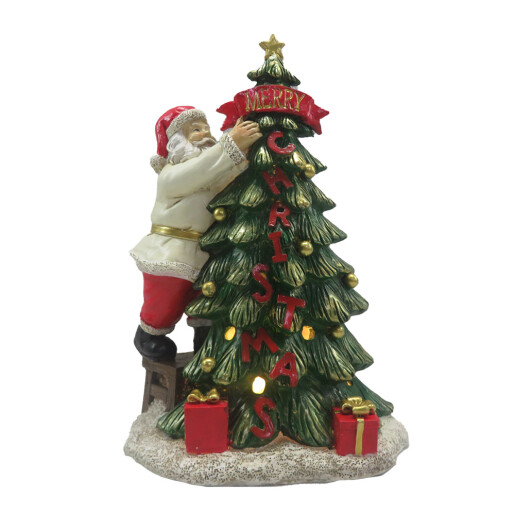 Figurina Mos Craciun si Brad polirasina cu led 15x10x22 cm