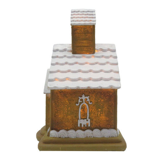Casuta Turta Dulce polirasina maro alba cu led 9x9x14 cm