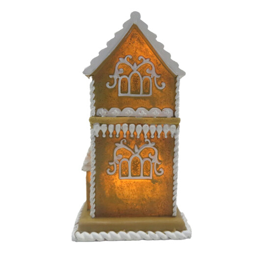 Casuta Turta Dulce polirasina maro alba cu led 8x8x15 cm