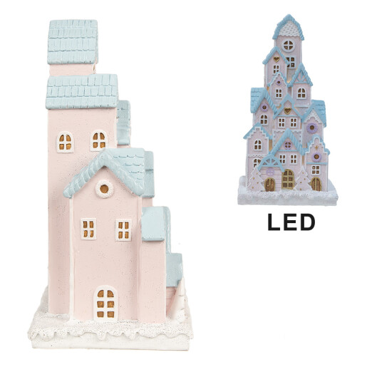 Casuta Turta Dulce polirasina multicolora led 13x13x26 cm