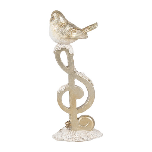 Decoratiune Pasare polirasina alba aurie 6x5x16 cm