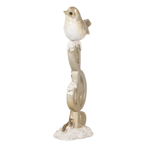 Decoratiune Pasare polirasina alba aurie 6x5x16 cm