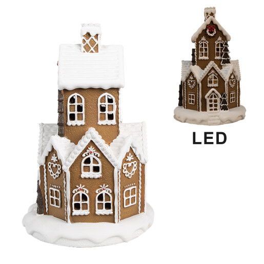 Casuta Turta Dulce polirasina maro alba cu led 20x20x32 cm