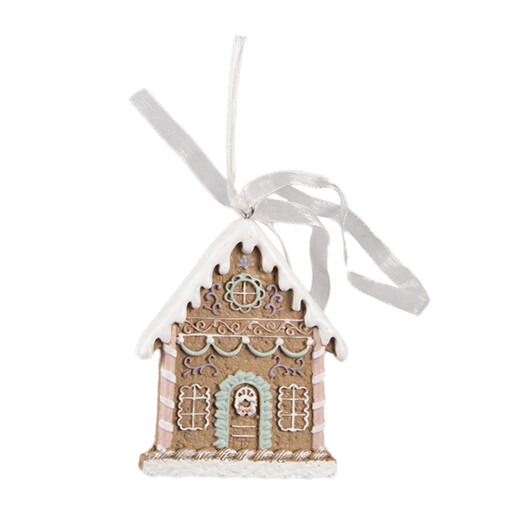 Set 6 ornamente brad Craciun Casuta Turta Dulce polirasina multicolora 6x1x8 cm
