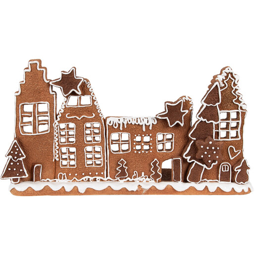 Casuta Turta Dulce cu suporturi lumanari polirasina maro alba 27x9x15 cm